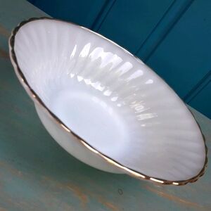 Serving Bowl Vintage Milk Glass Gold Leaf Salad Mixing Bowl White Anchor Hocking